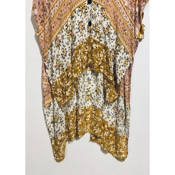 American Eagle Top Womens One Size Yellow Patchwork Floral Hi Low Hem Peasant - Picture 3 of 8